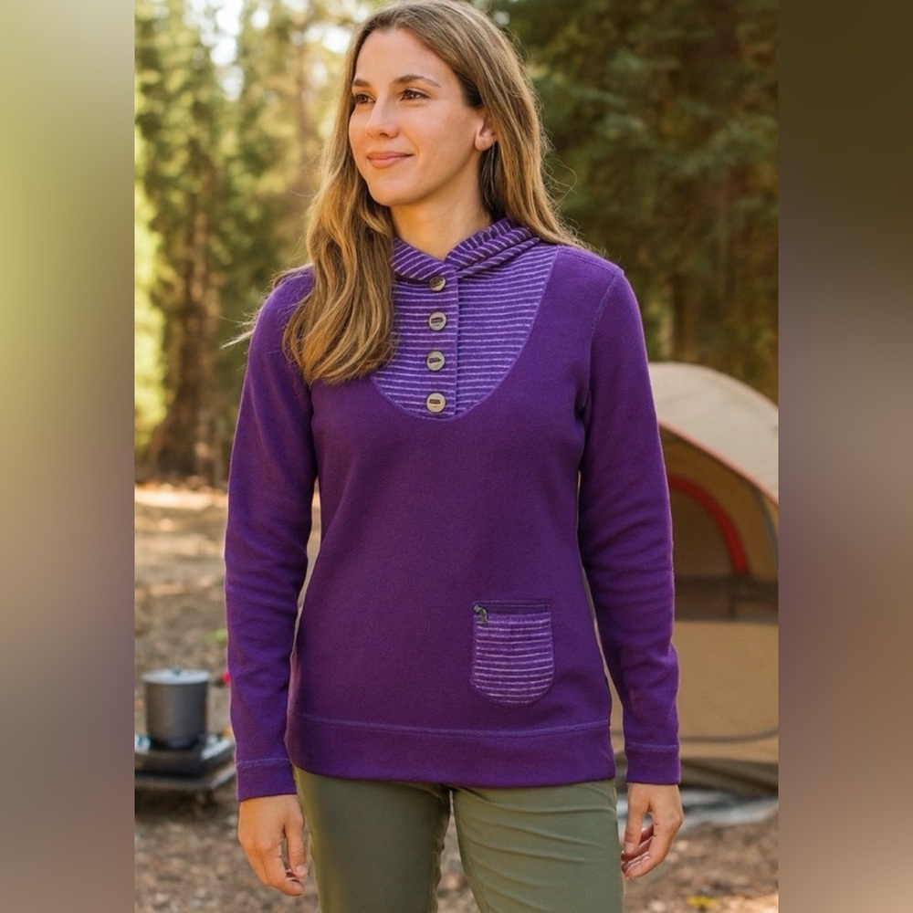 Kuhl Chianti Fleece Purple Hooded Sweater with Contrast Stripe Placket